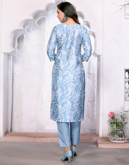 Light Blue Digital Printed Kurta With Pant