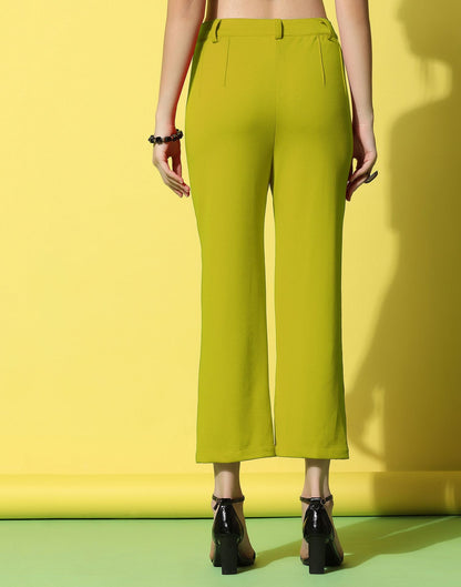 Green Pin Tuck Straight Fit Trouser | Sudathi