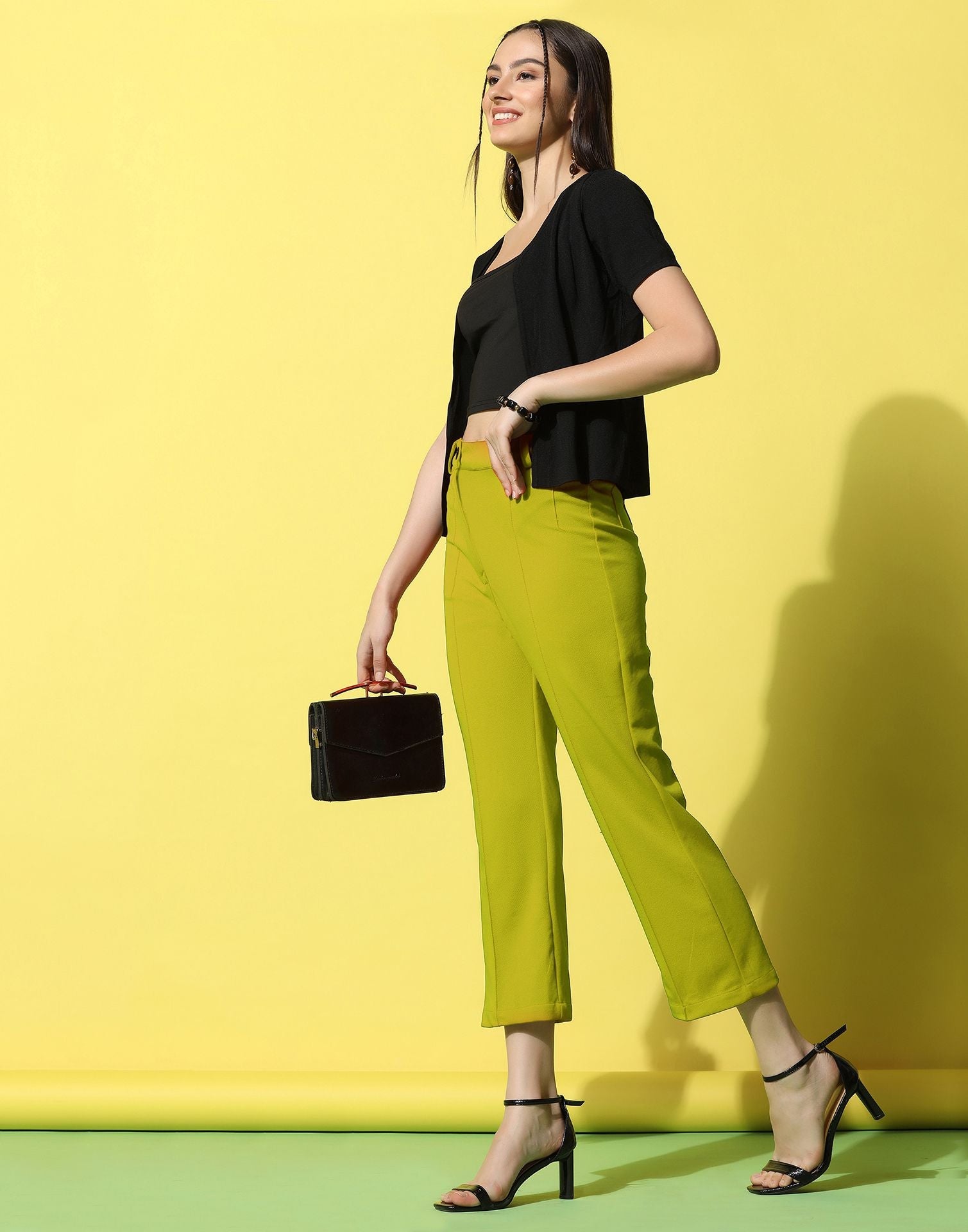 Green Pin Tuck Straight Fit Trouser | Sudathi