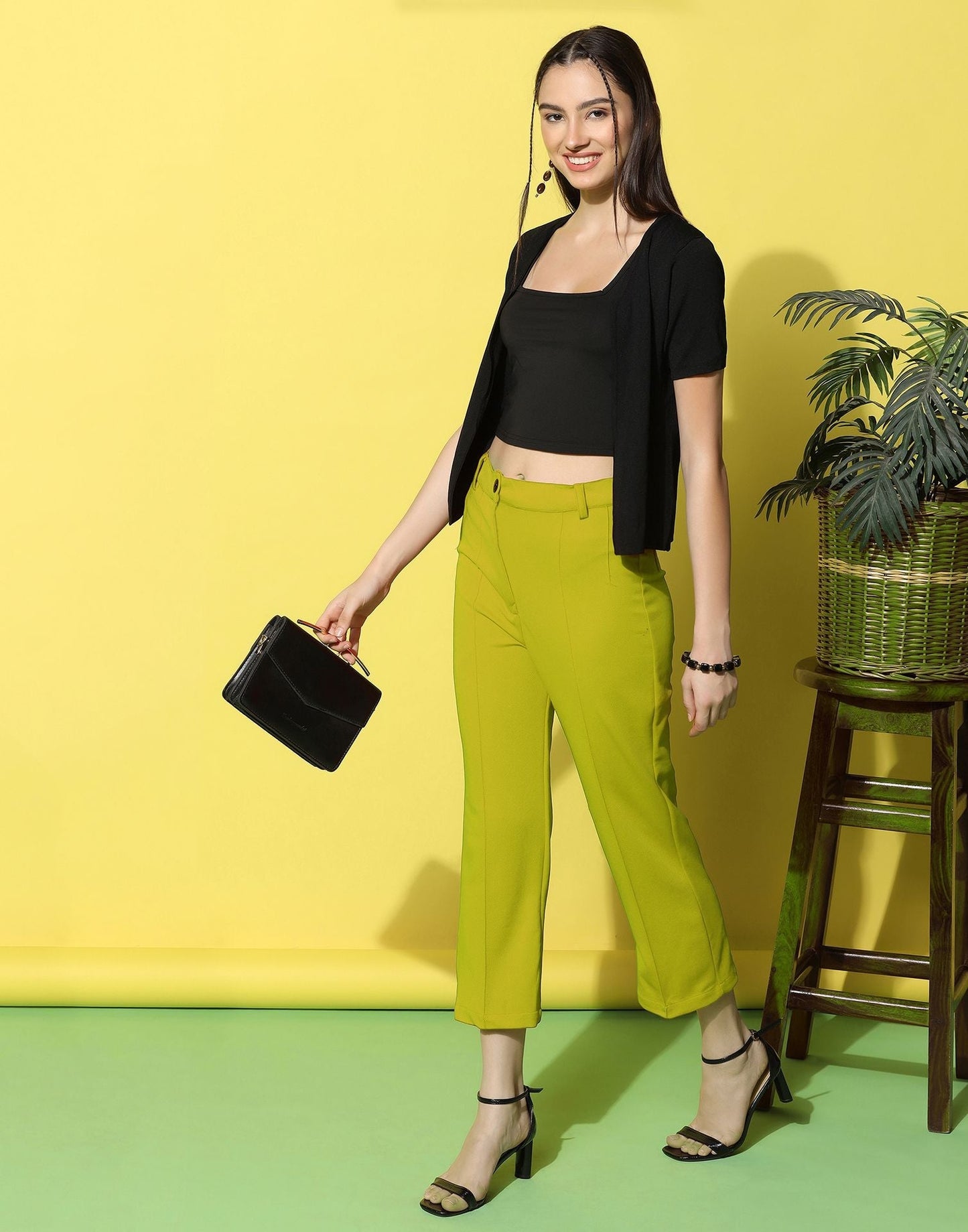 Green Pin Tuck Straight Fit Trouser | Sudathi