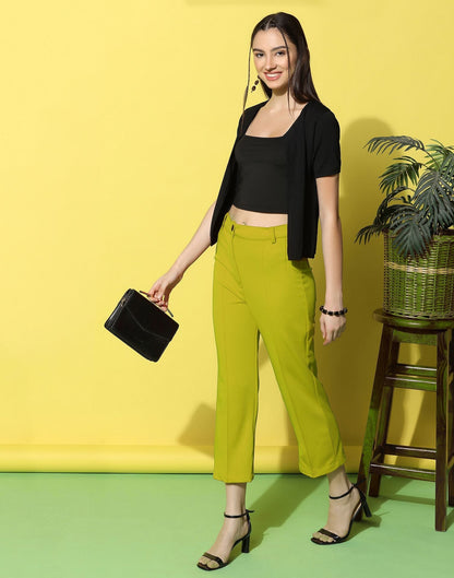 Green Pin Tuck Straight Fit Trouser | Sudathi