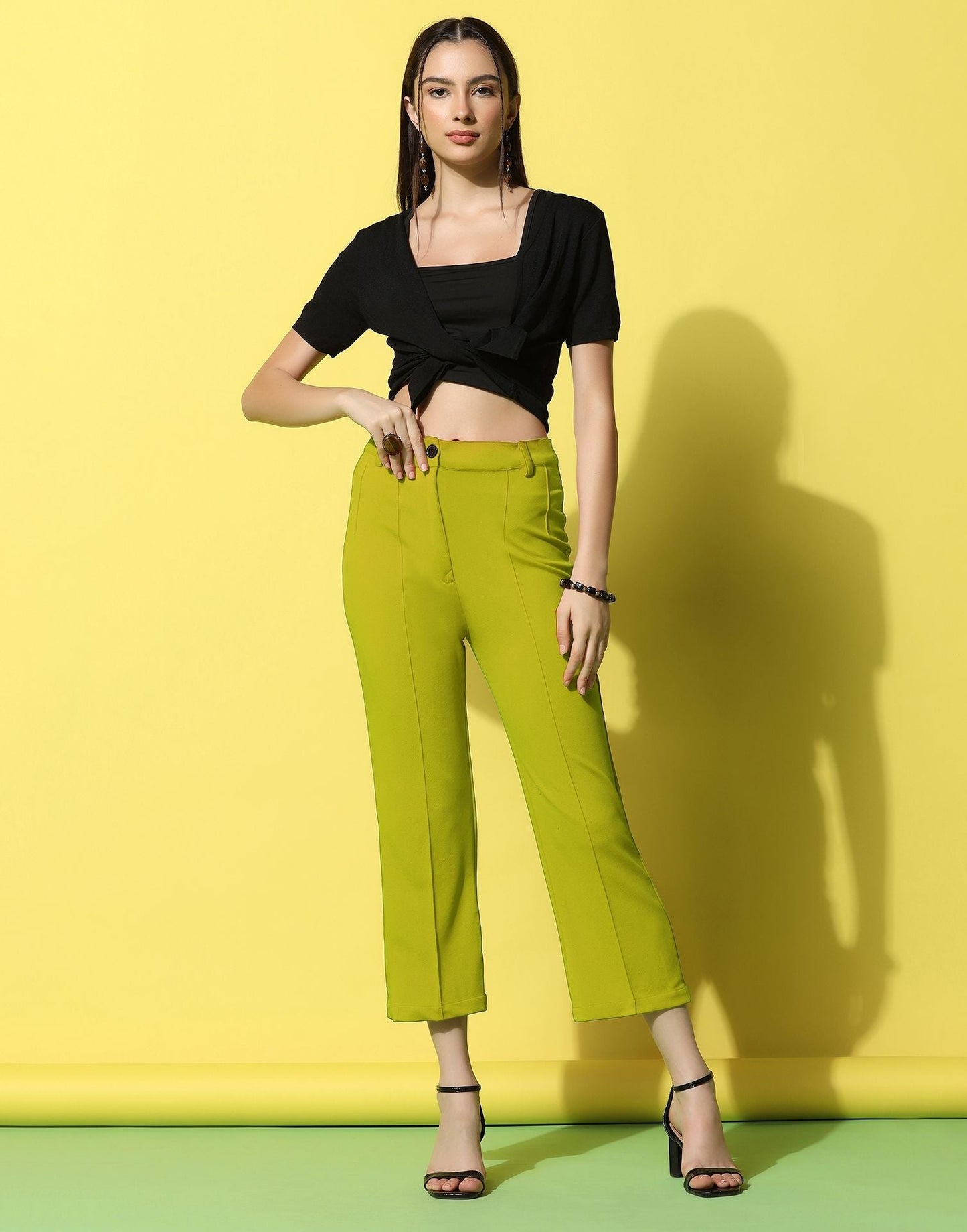 Green Pin Tuck Straight Fit Trouser | Sudathi