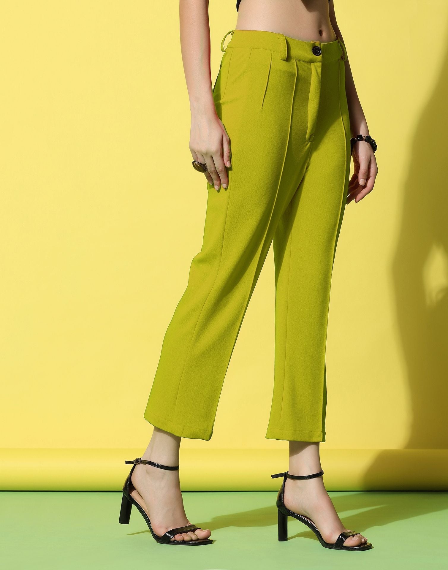 Green Pin Tuck Straight Fit Trouser | Sudathi