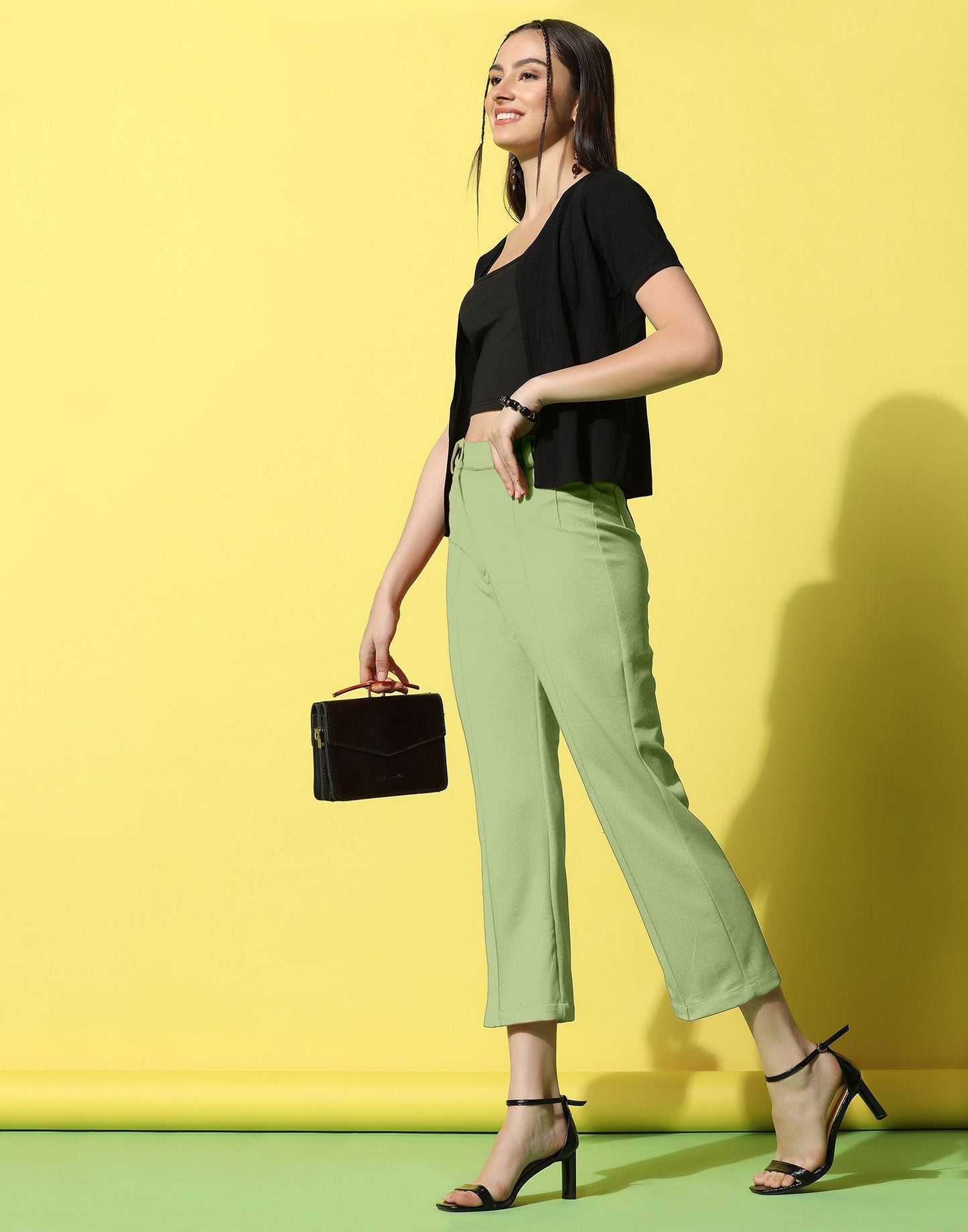 Pista Green Pin Tuck Straight Fit Trouser | Sudathi