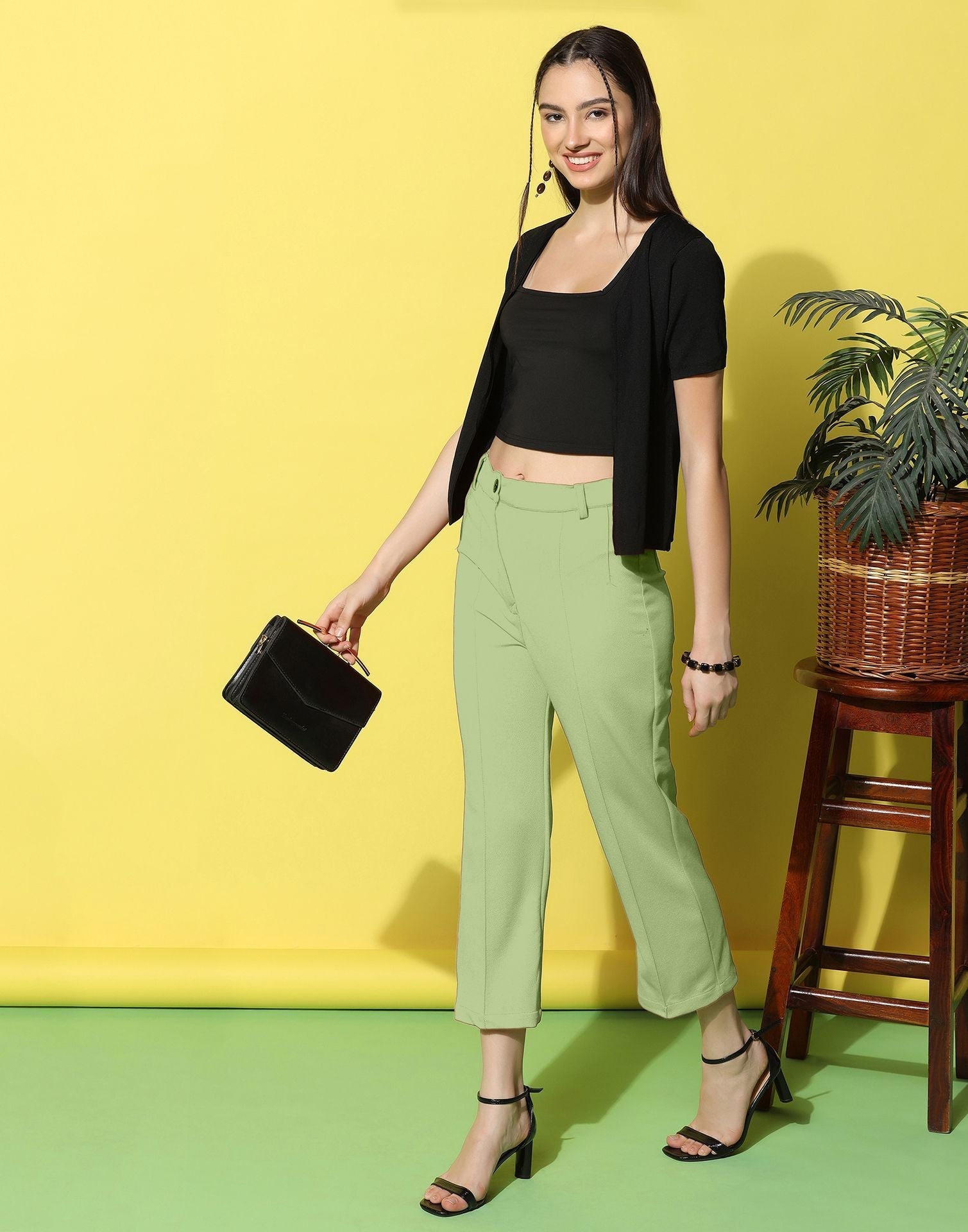 Pista Green Pin Tuck Straight Fit Trouser | Sudathi