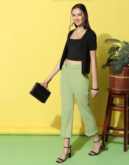 Pista Green Pin Tuck Straight Fit Trouser | Sudathi