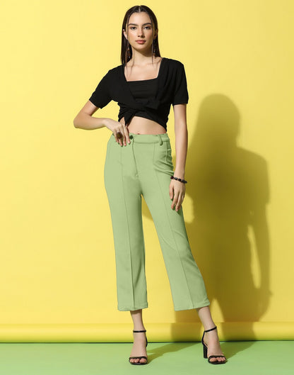 Pista Green Pin Tuck Straight Fit Trouser | Sudathi