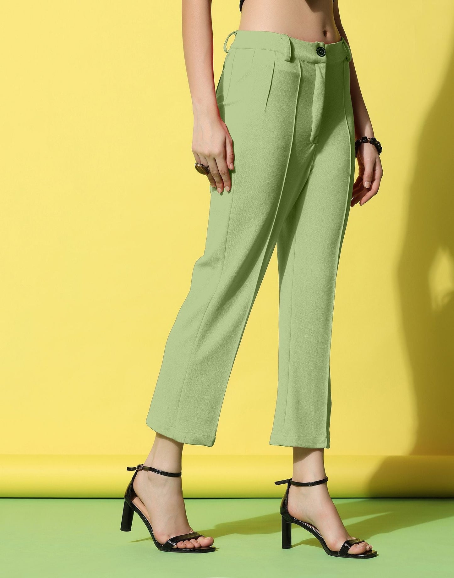 Pista Green Pin Tuck Straight Fit Trouser | Sudathi