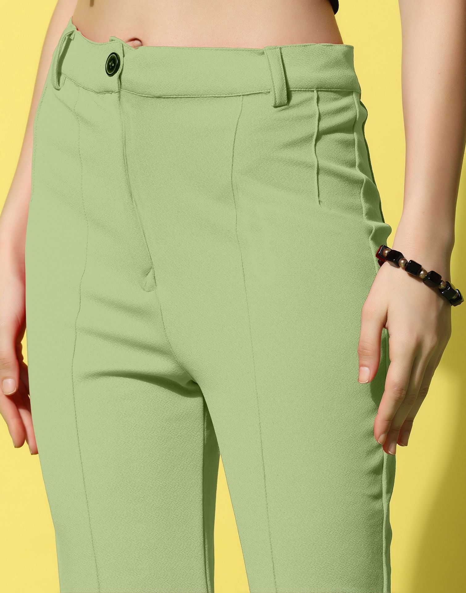 Pista Green Pin Tuck Straight Fit Trouser | Sudathi