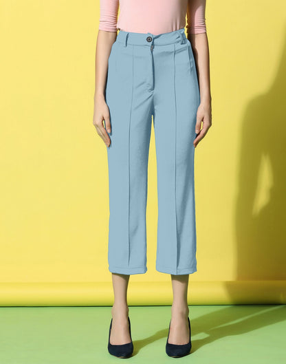 Steal Blue Pin Tuck Straight Fit Trouser | Sudathi