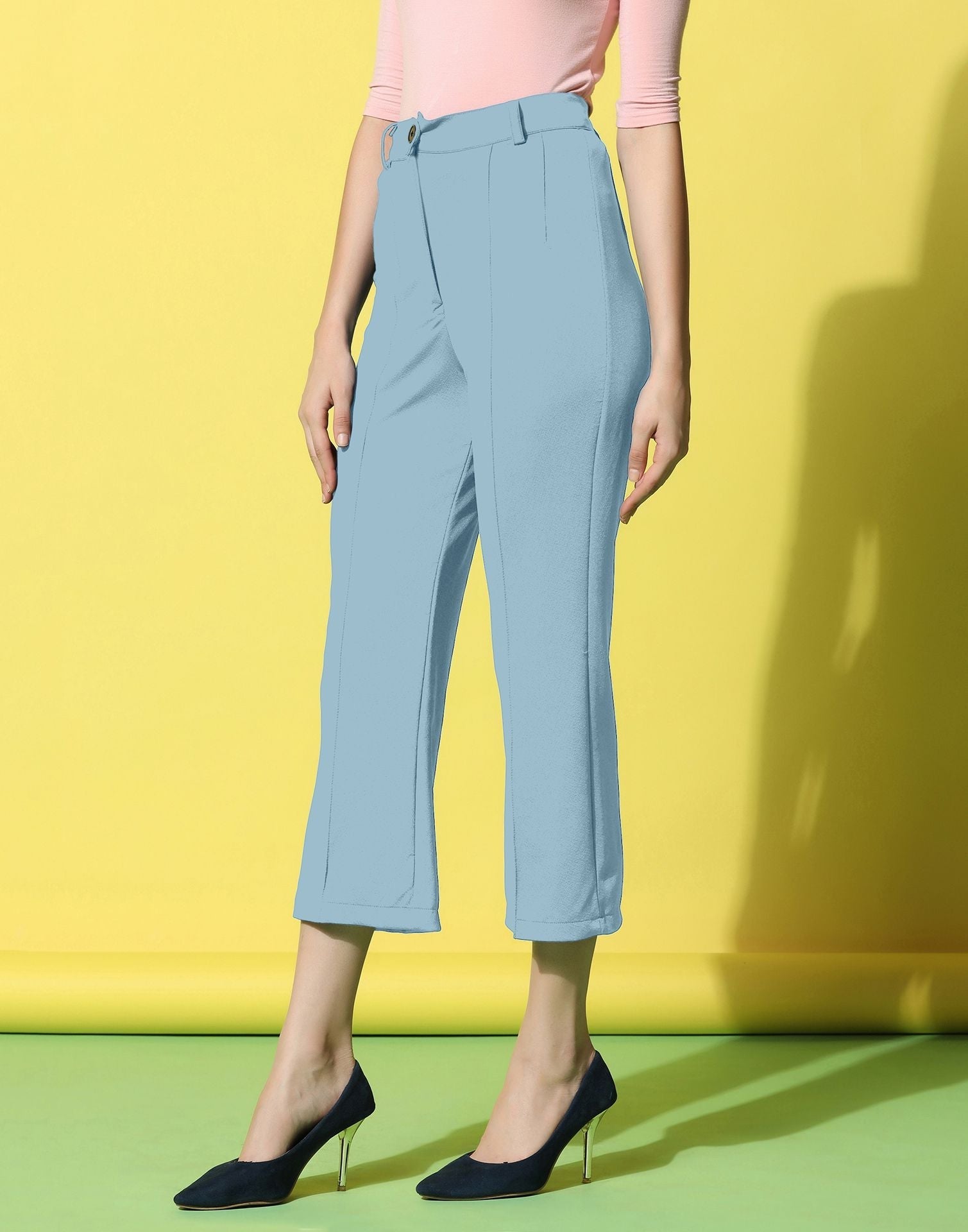 Steal Blue Pin Tuck Straight Fit Trouser | Sudathi