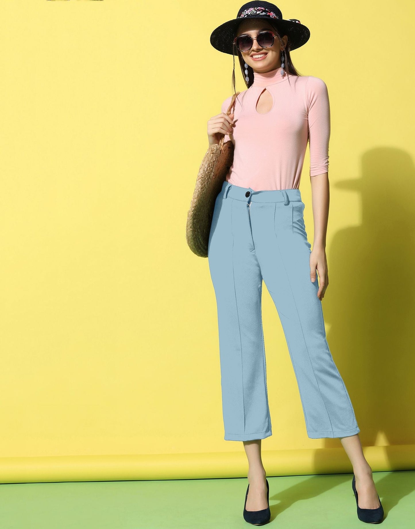 Steal Blue Pin Tuck Straight Fit Trouser | Sudathi