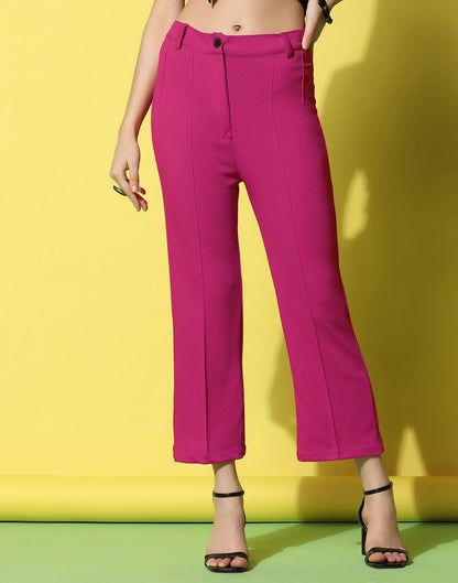 Fuchsia Pink Pin Tuck Straight Fit Trouser | Sudathi