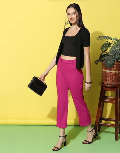 Fuchsia Pink Pin Tuck Straight Fit Trouser | Sudathi