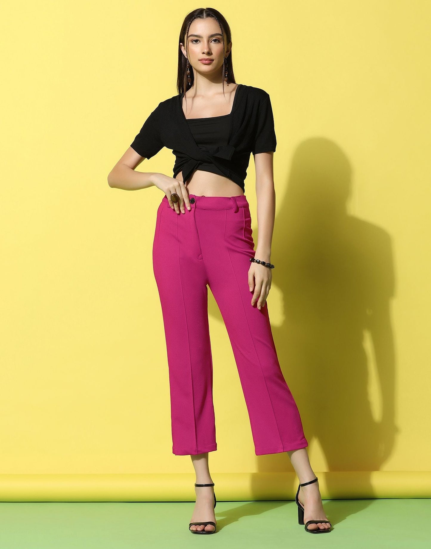Fuchsia Pink Pin Tuck Straight Fit Trouser | Sudathi