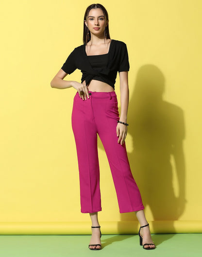 Fuchsia Pink Pin Tuck Straight Fit Trouser | Sudathi