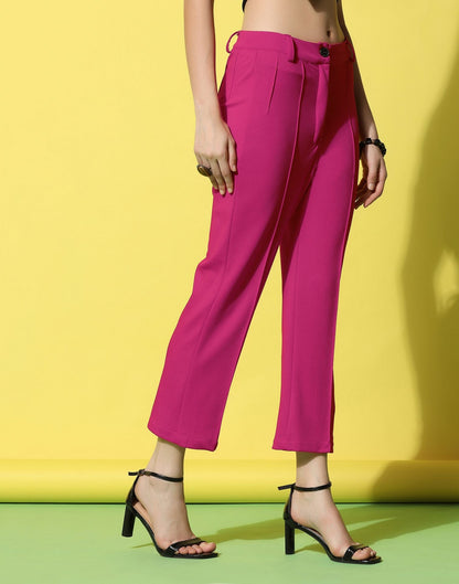 Fuchsia Pink Pin Tuck Straight Fit Trouser | Sudathi