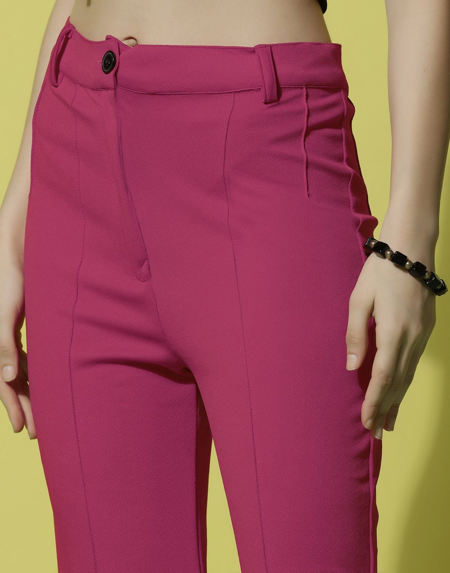 Fuchsia Pink Pin Tuck Straight Fit Trouser | Sudathi