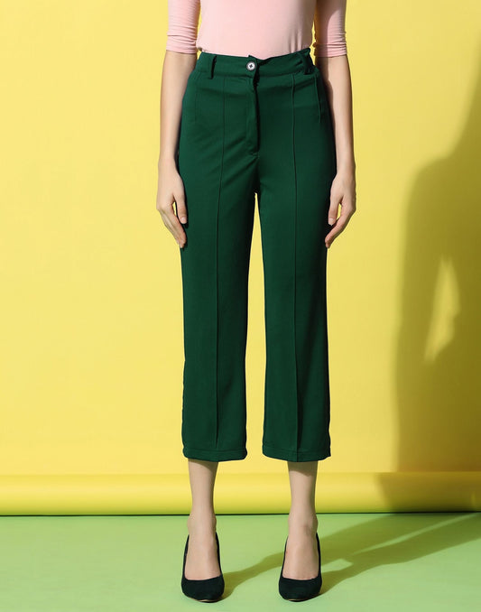 Dark Green Pin Tuck Straight Fit Trouser | Sudathi