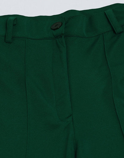 Dark Green Pin Tuck Straight Fit Trouser | Sudathi