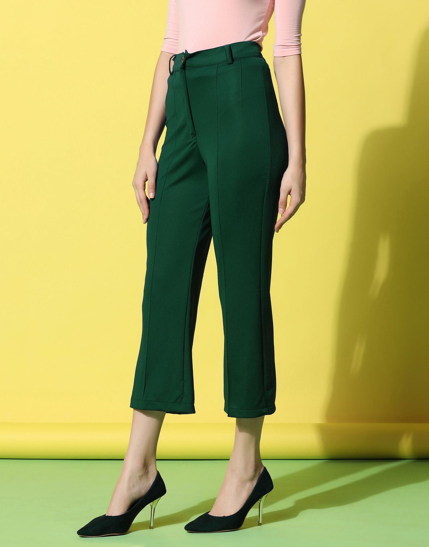 Dark Green Pin Tuck Straight Fit Trouser | Sudathi