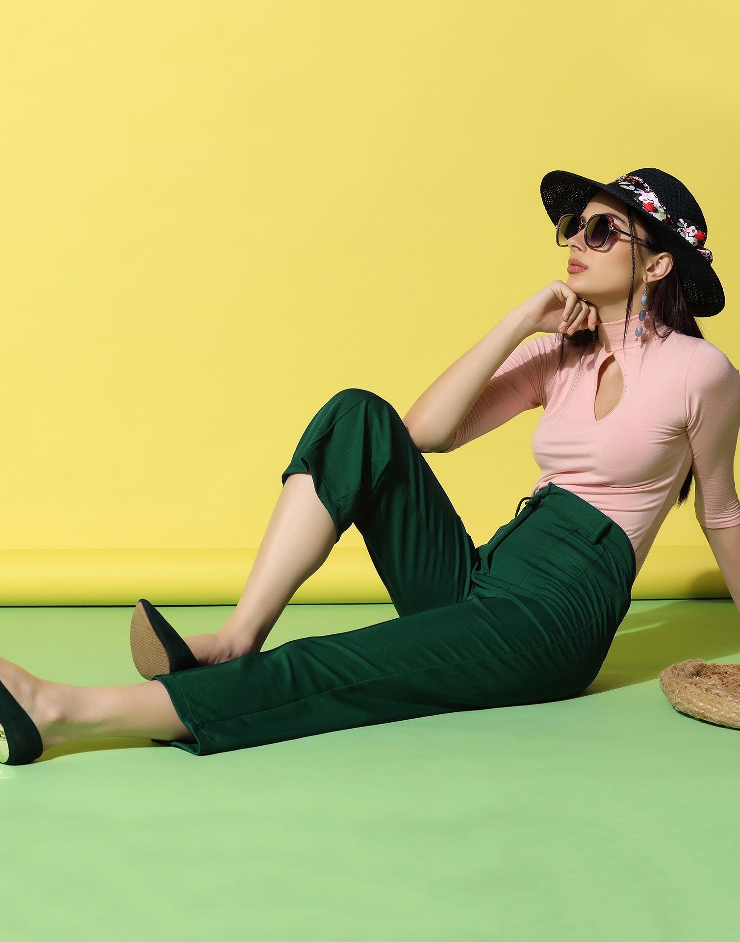 Dark Green Pin Tuck Straight Fit Trouser | Sudathi