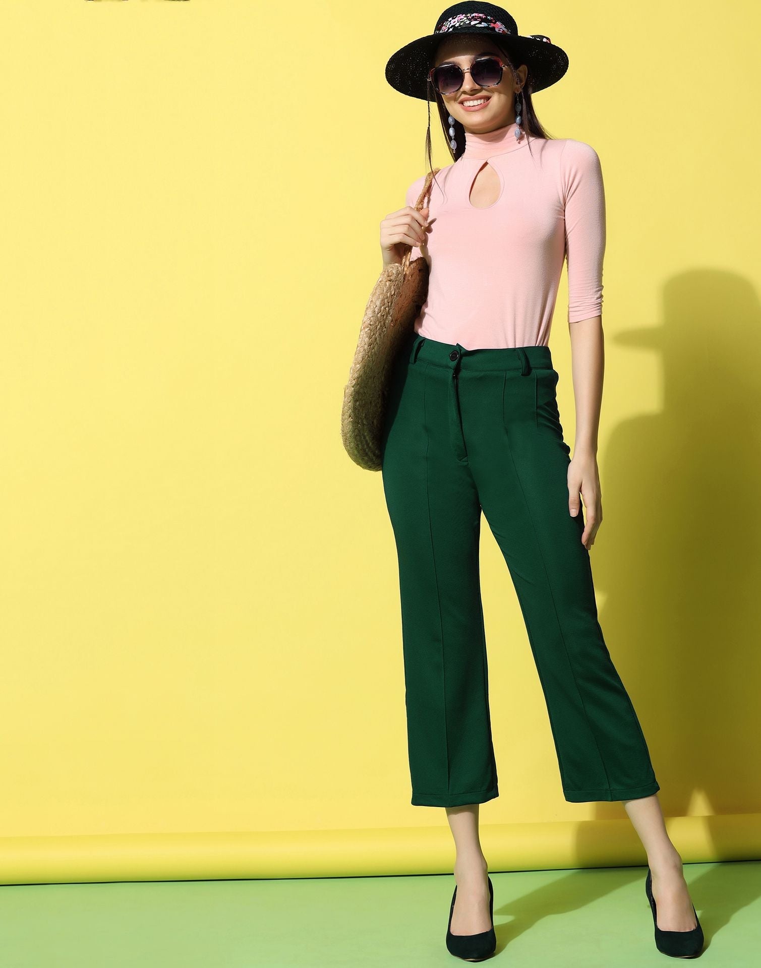 Dark Green Pin Tuck Straight Fit Trouser | Sudathi