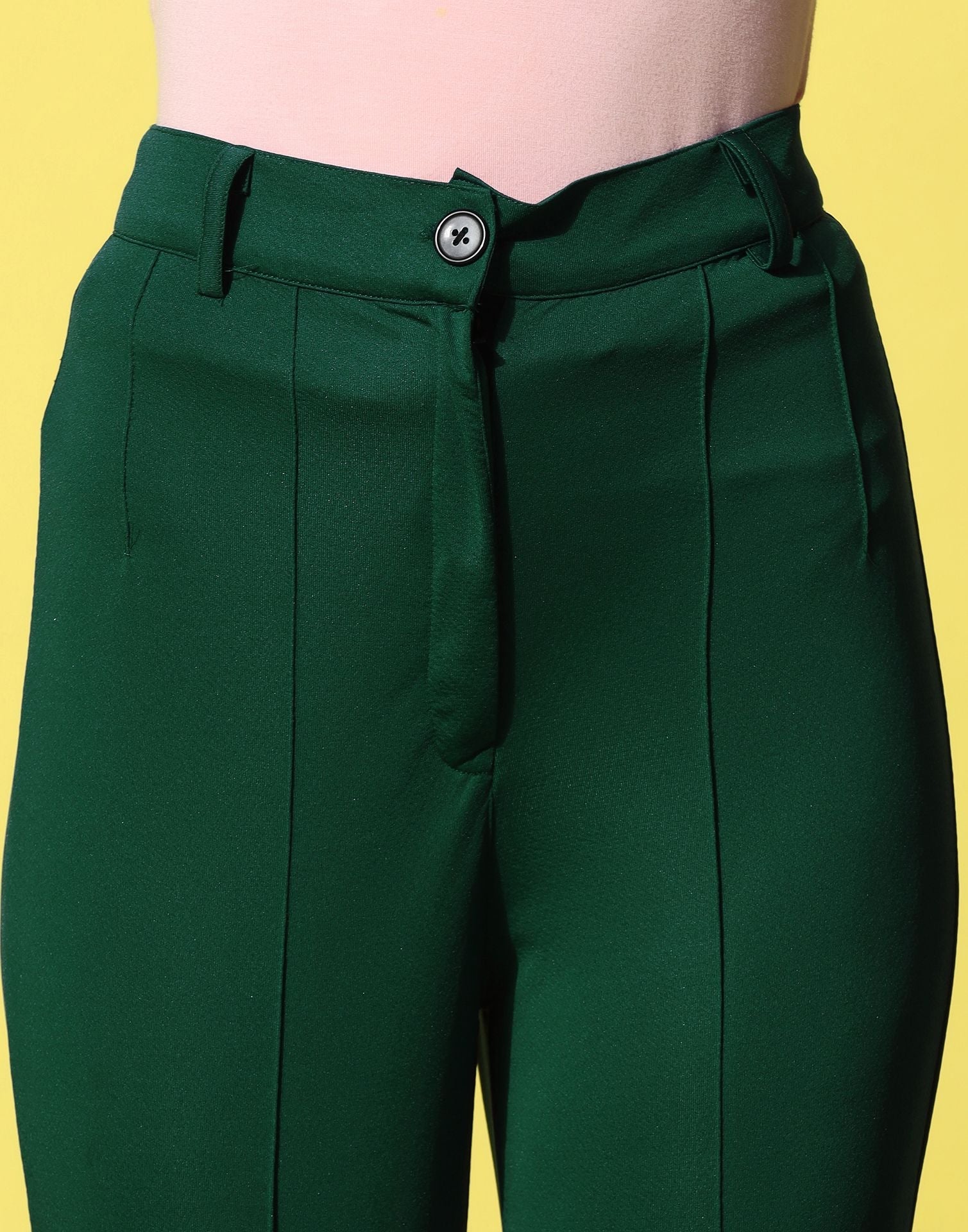 Dark Green Pin Tuck Straight Fit Trouser | Sudathi