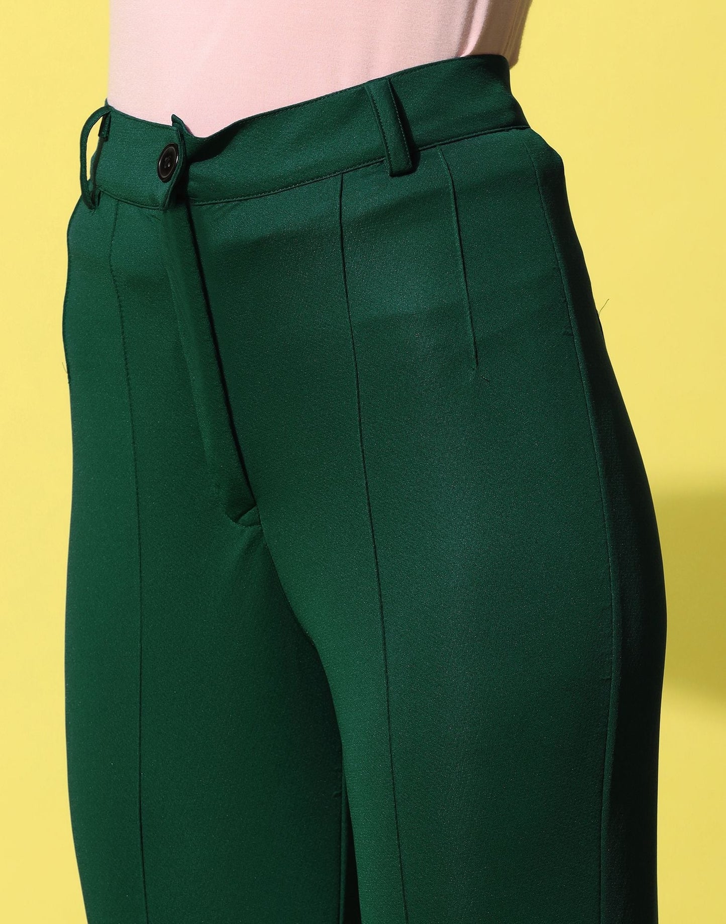 Dark Green Pin Tuck Straight Fit Trouser | Sudathi