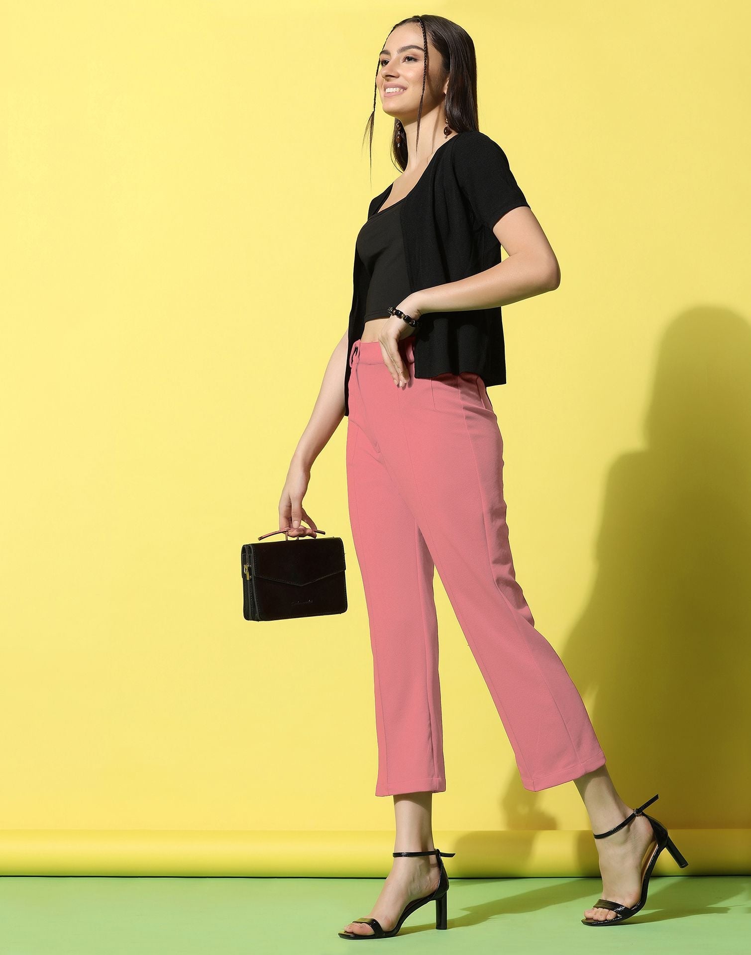 Light Pink Pin Tuck Straight Fit Trouser | Sudathi