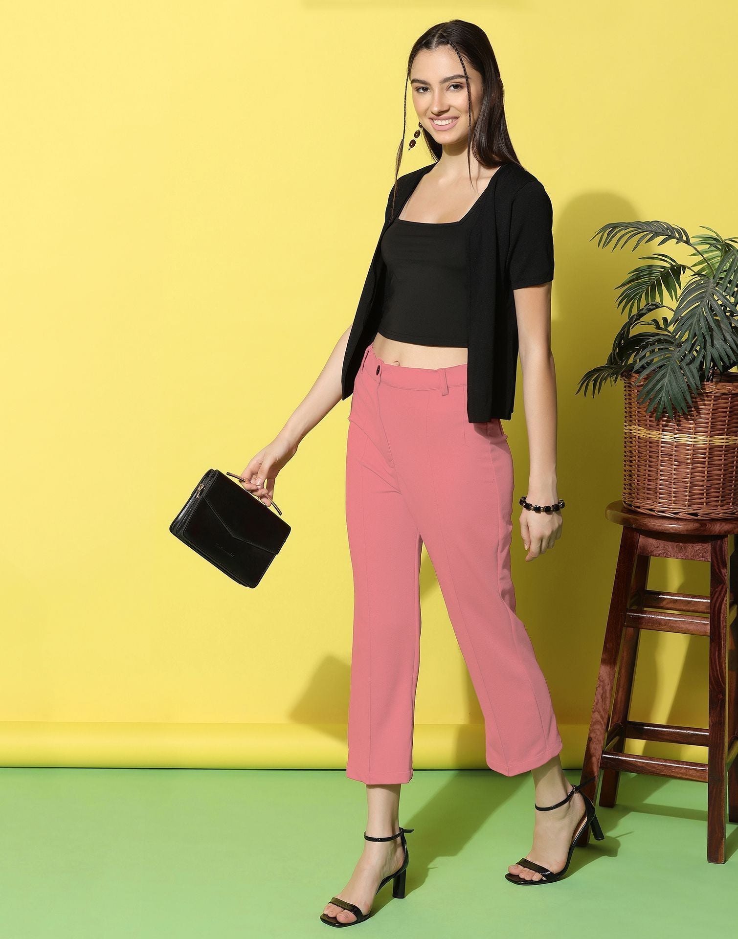 Light Pink Pin Tuck Straight Fit Trouser | Sudathi