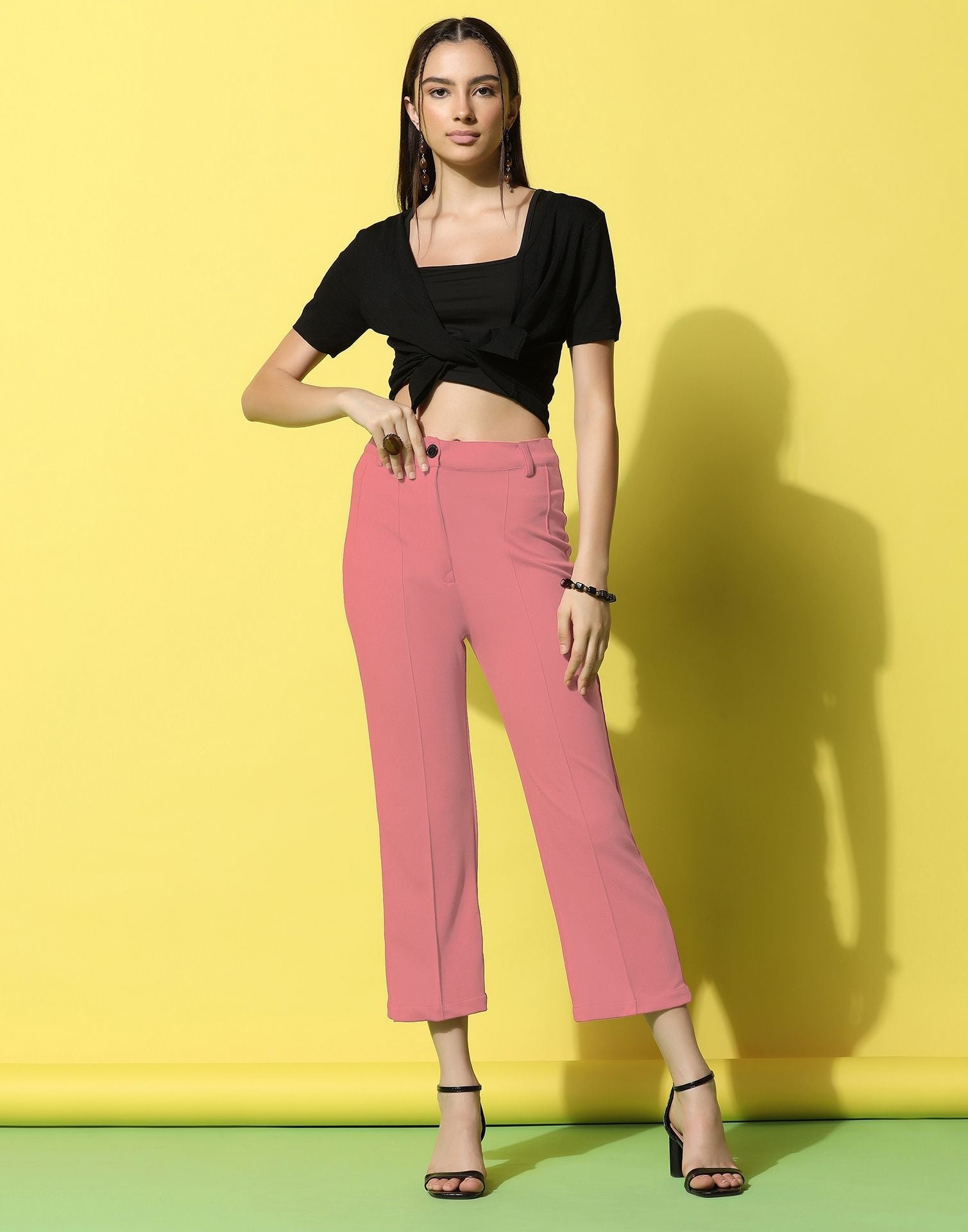 Light Pink Pin Tuck Straight Fit Trouser | Sudathi