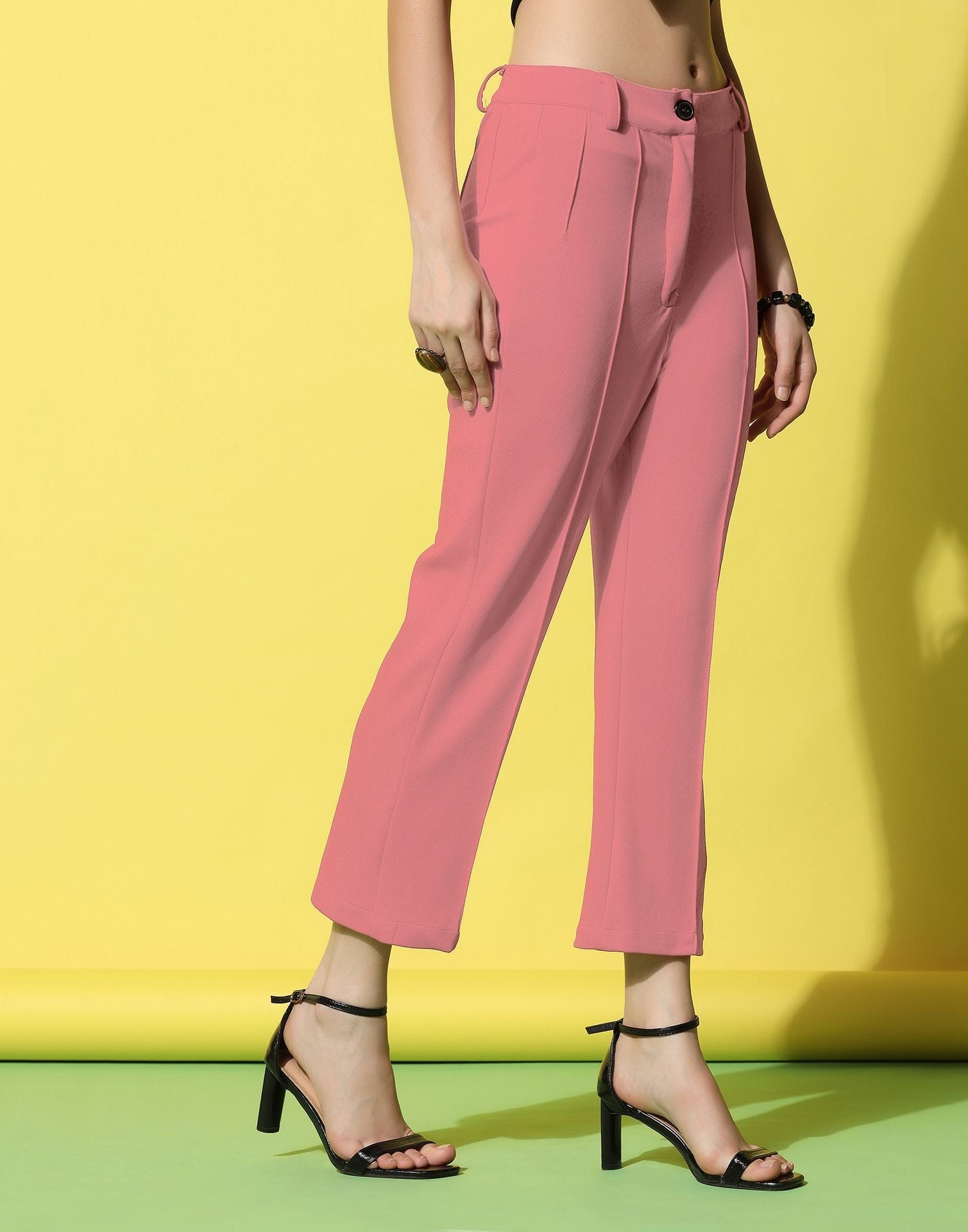 Light Pink Pin Tuck Straight Fit Trouser | Sudathi