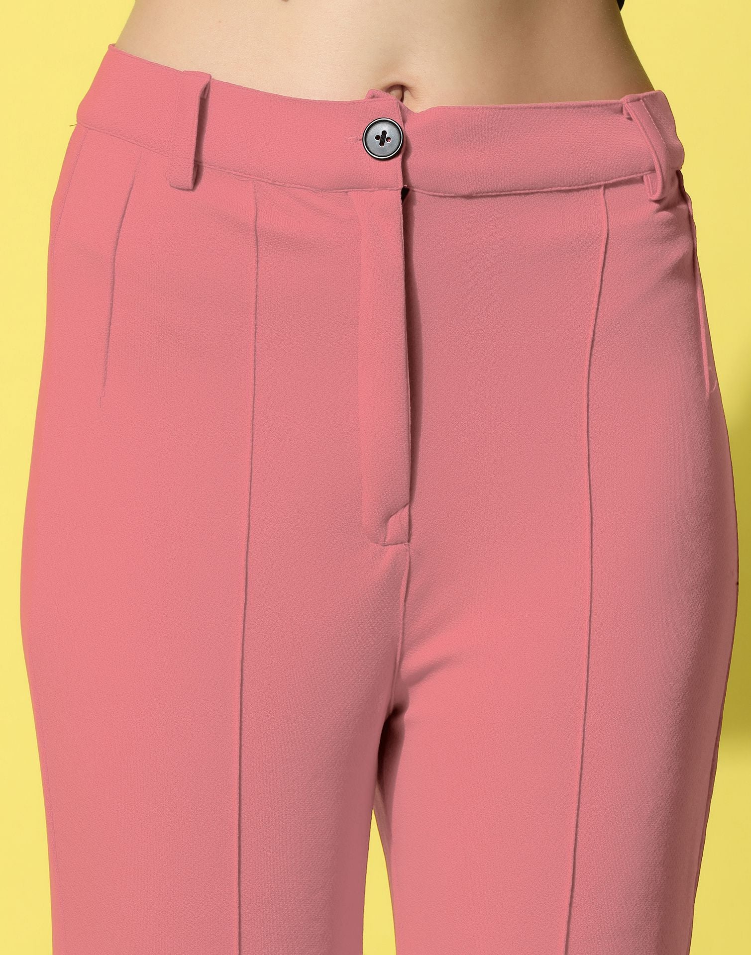 Light Pink Pin Tuck Straight Fit Trouser | Sudathi