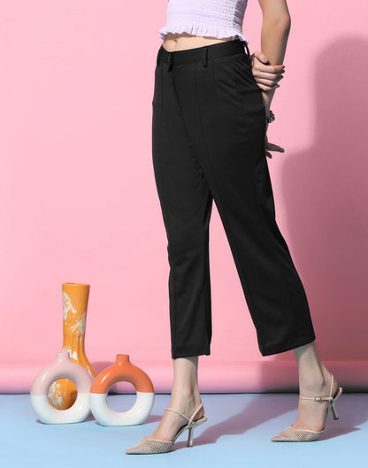 Black Pin Tuck Straight Fit Trouser | Sudathi