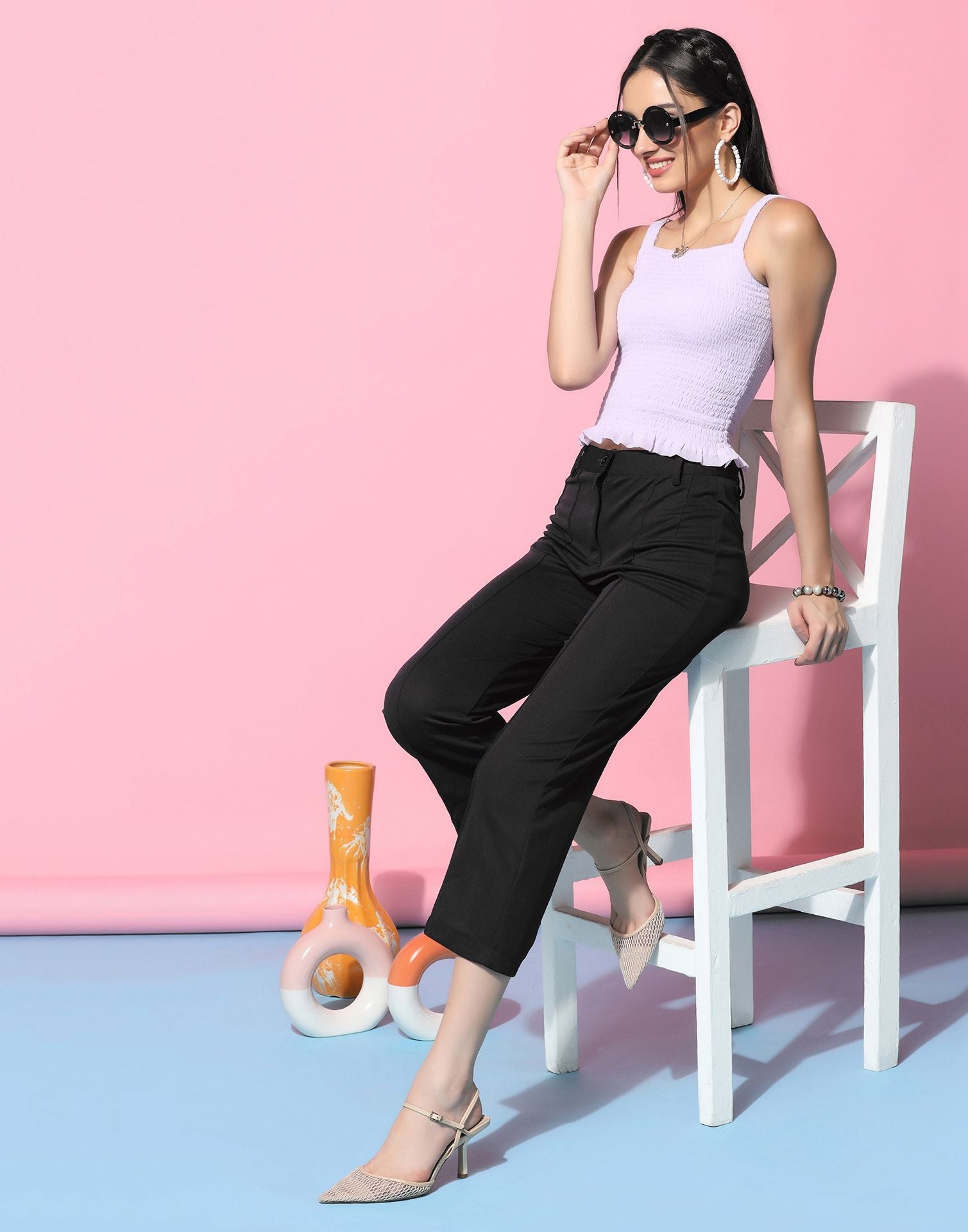 Black Pin Tuck Straight Fit Trouser | Sudathi