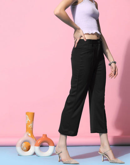 Black Pin Tuck Straight Fit Trouser | Sudathi