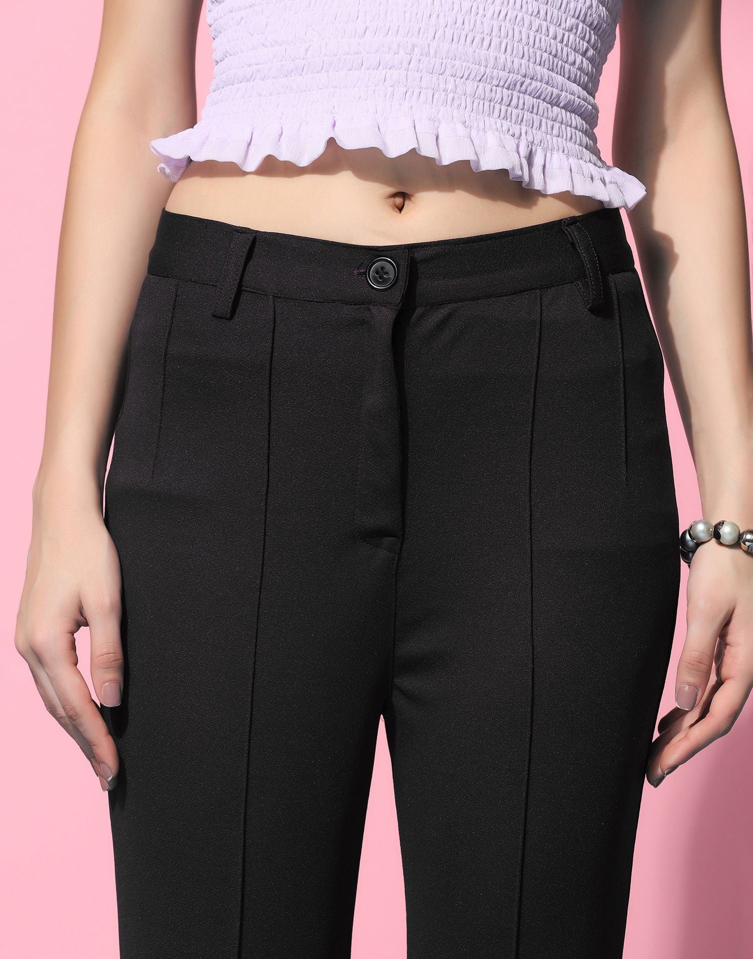 Black Pin Tuck Straight Fit Trouser | Sudathi