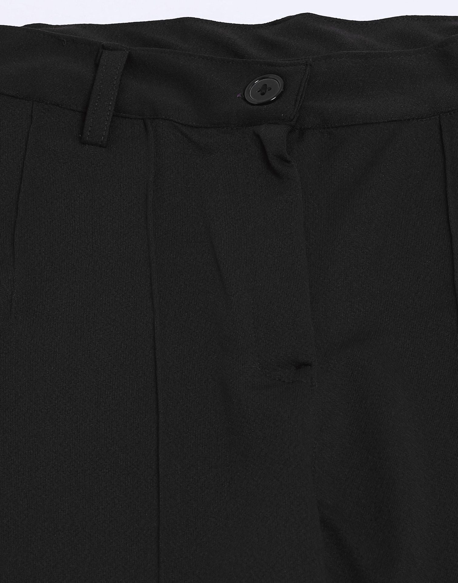 Black Pin Tuck Straight Fit Trouser | Sudathi
