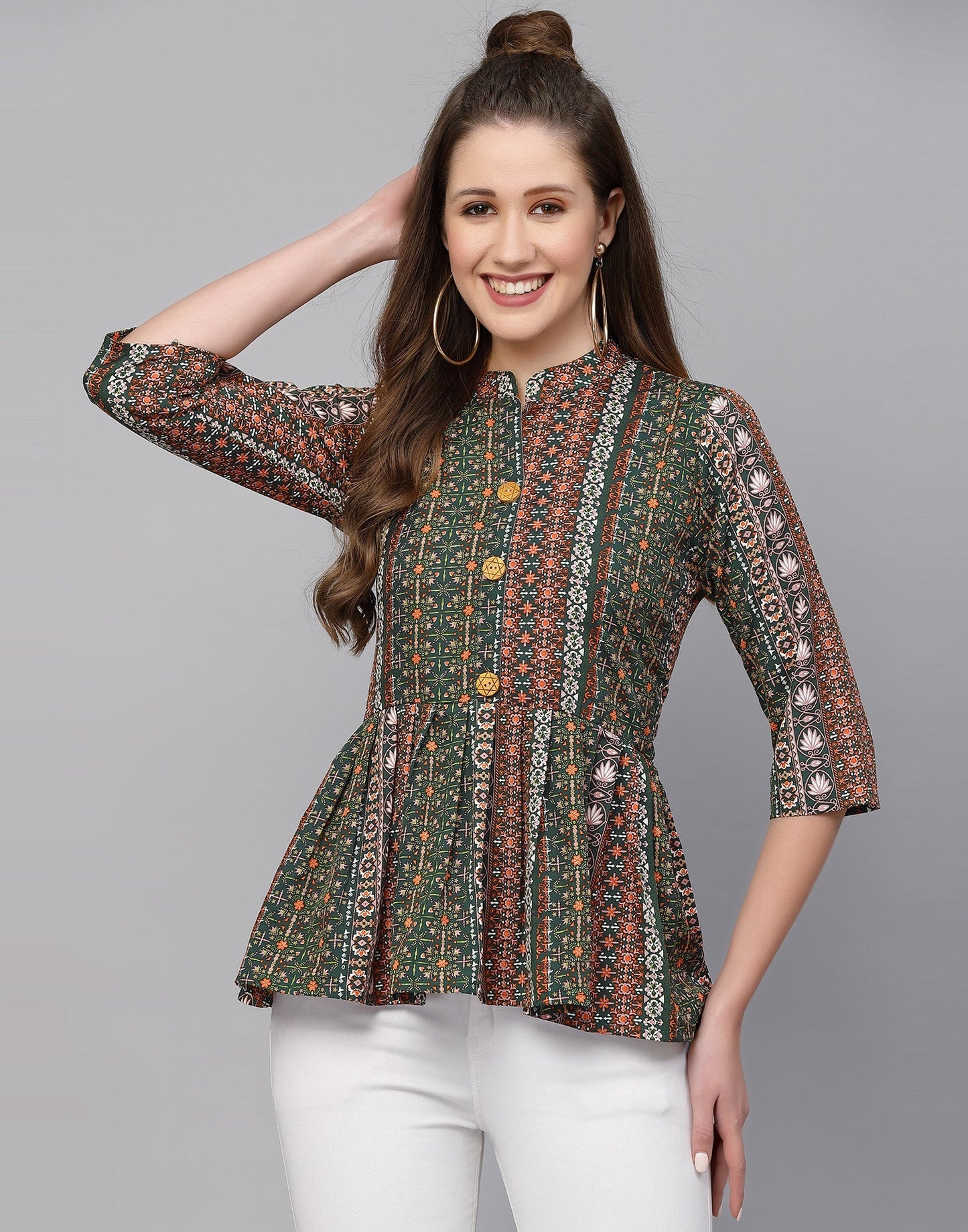 Multicoloured Polyester Fit & Flare Top | Leemboodi