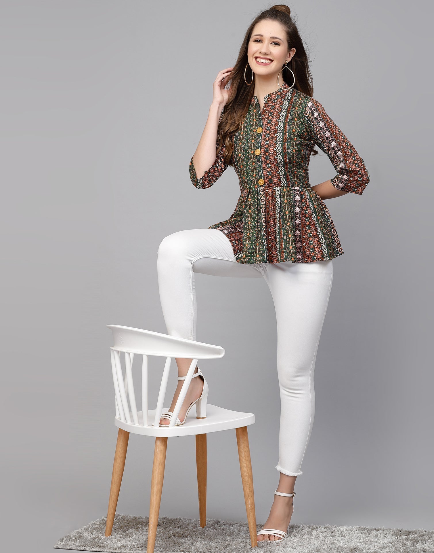 Multicoloured Polyester Fit & Flare Top | Leemboodi