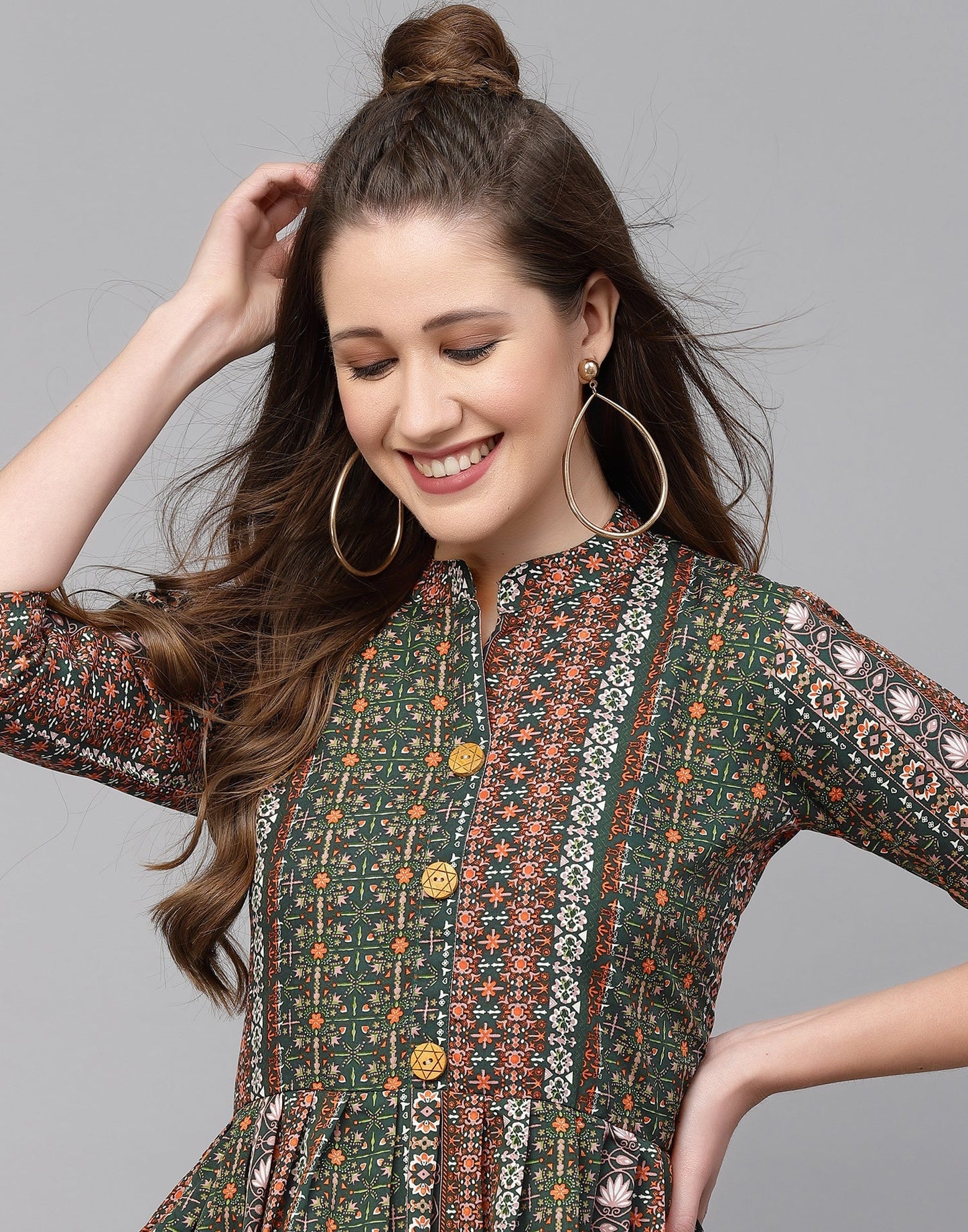 Multicoloured Polyester Fit & Flare Top | Leemboodi
