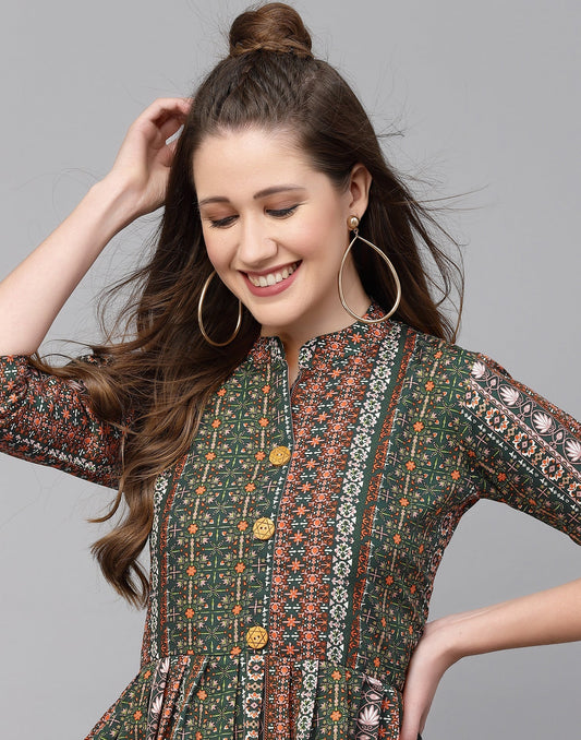 Multicoloured Polyester Fit & Flare Top | Leemboodi