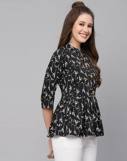 Black Polyester Fit & Flare Top | Leemboodi
