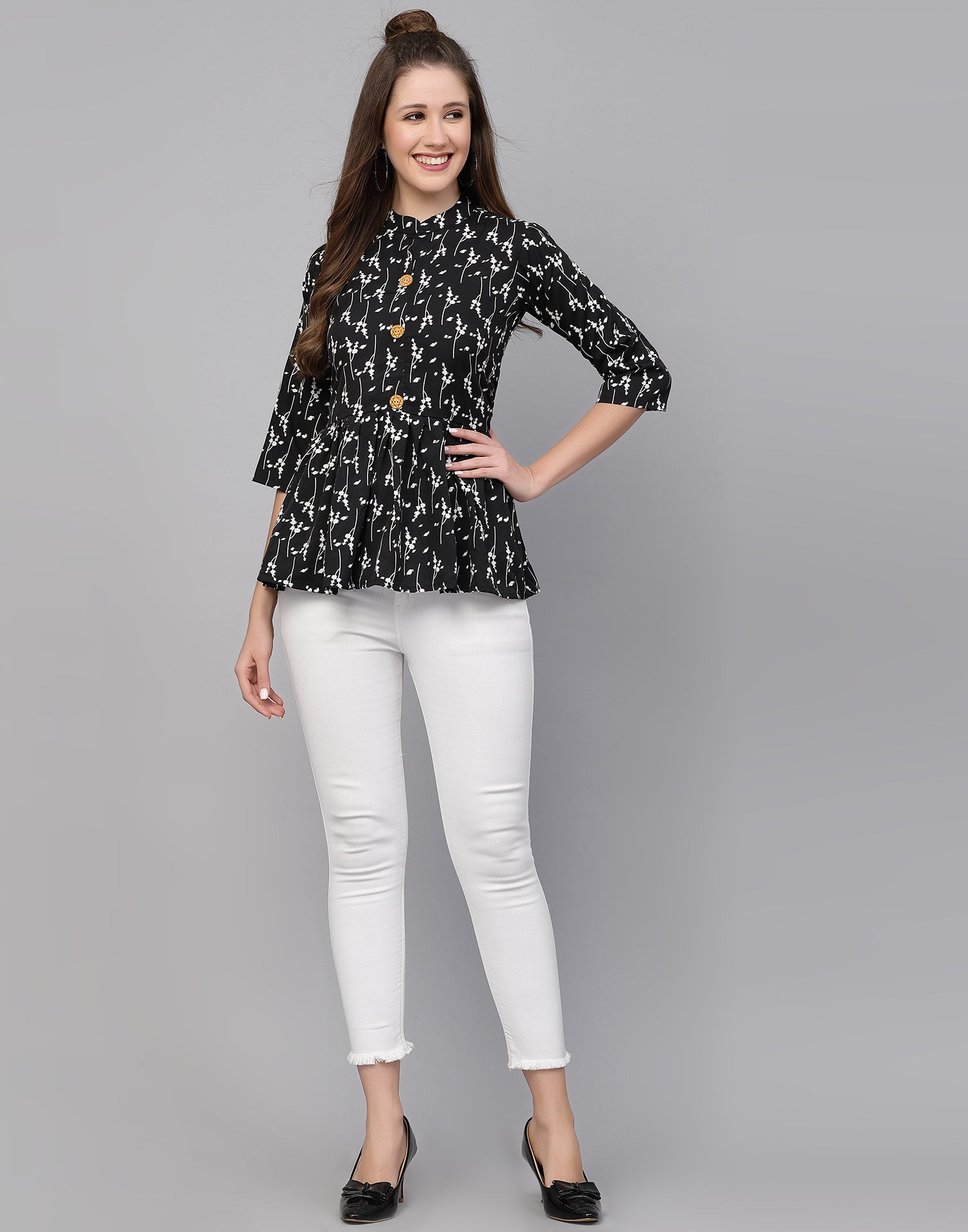 Black Polyester Fit & Flare Top | Leemboodi