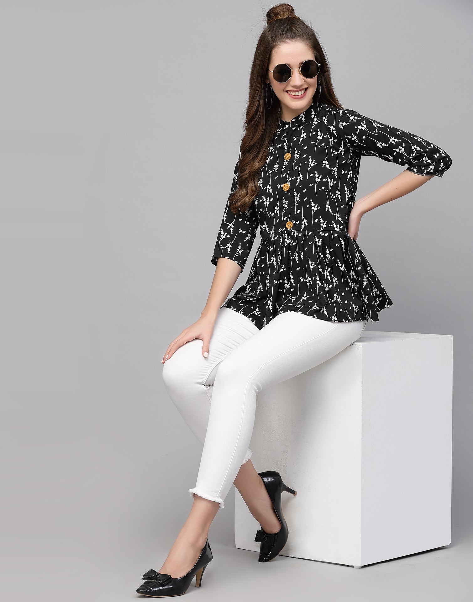 Black Polyester Fit & Flare Top | Leemboodi