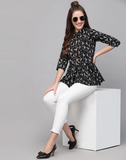 Black Polyester Fit & Flare Top | Leemboodi