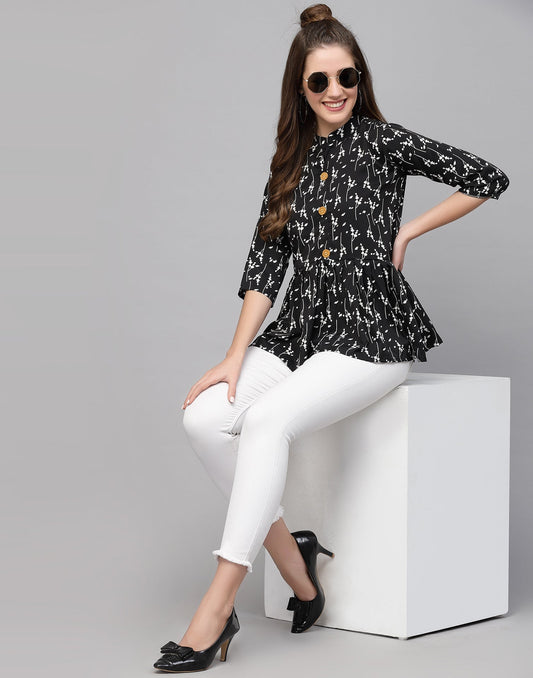 Black Polyester Fit & Flare Top | Leemboodi