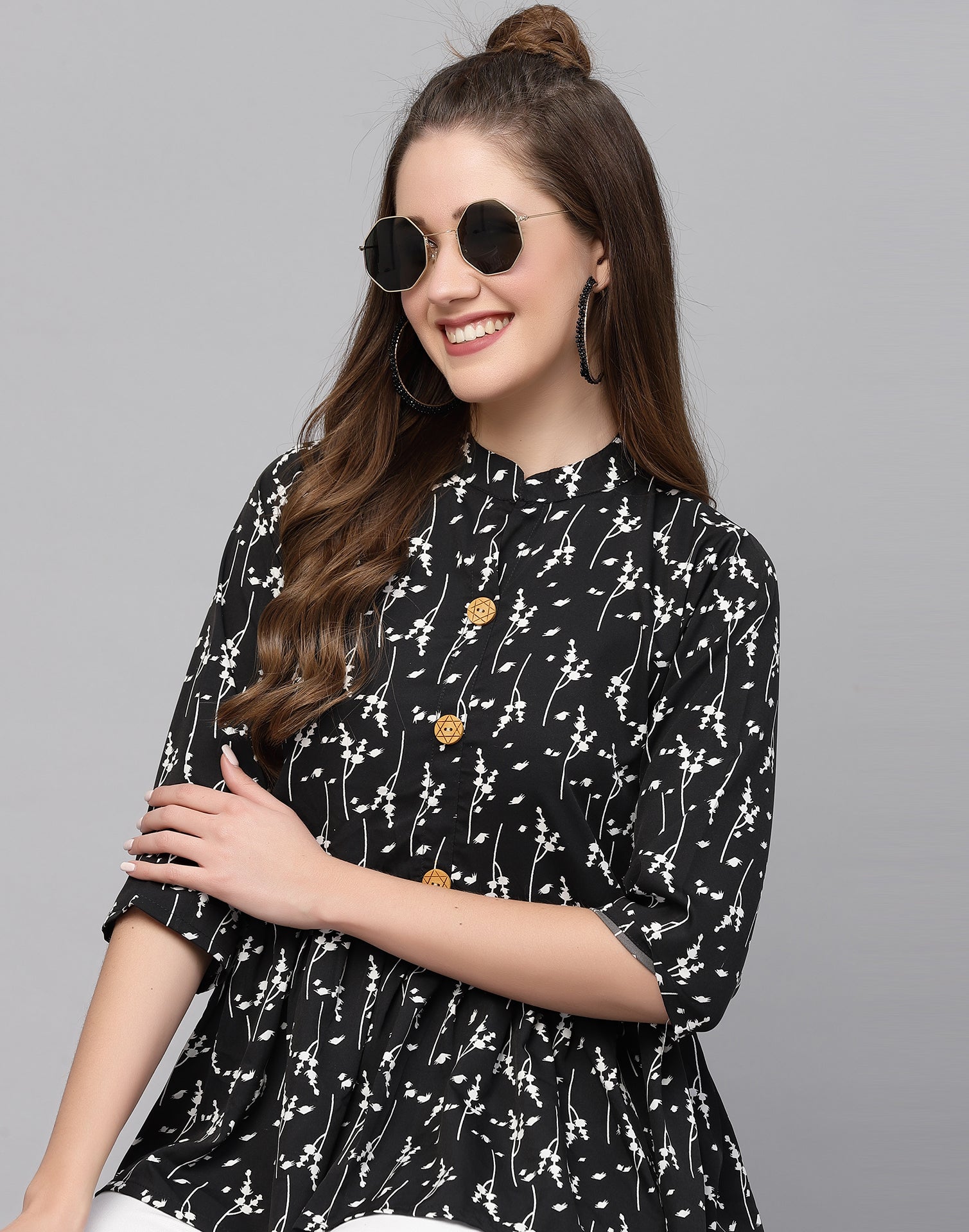 Black Polyester Fit & Flare Top | Leemboodi