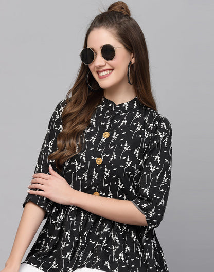 Black Polyester Fit & Flare Top | Leemboodi